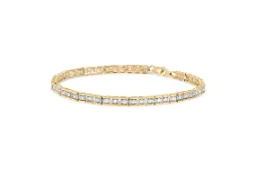 10K Yellow Gold over .925 Sterling Silver 1.0 Cttw Diamond Square Hybrid Link 7" Tennis Bracelet