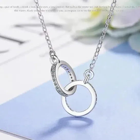 925 Sterling Silver Double Circle Cz Zirconia Necklace Gift